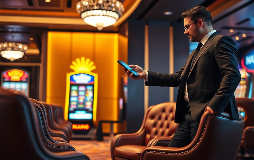 VIP-casino lounge med personlig manager og spiller i luksuriøse omgivelser