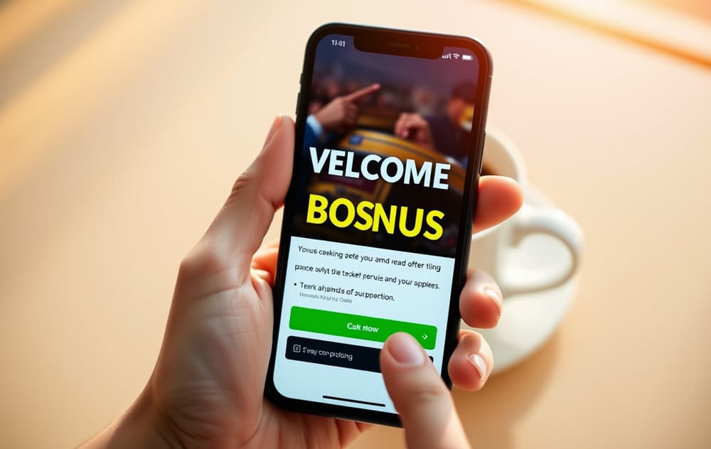 Mobil med tilbud om casino bonus og en kopp kaffe