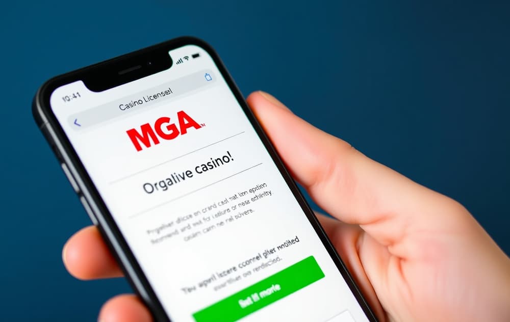 Mobiltelefon som viser MGA-lisenssøk på mga.org.mt