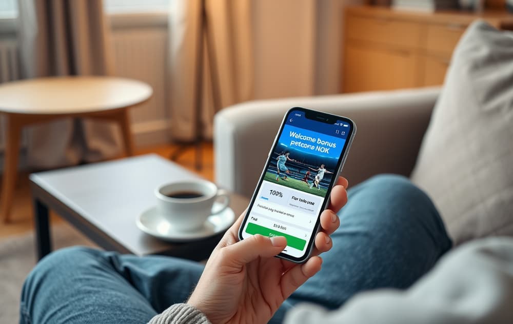 Person med mobil som viser en oddsbonus på en bettingside